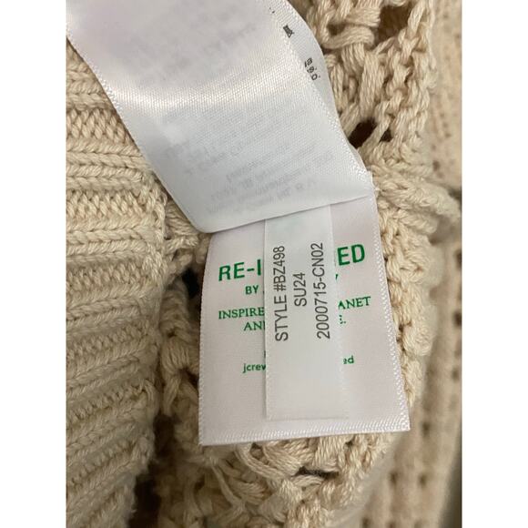 J. Crew 2024 Pointelle Crew Neck Sweater XS Beige Cream Open Knit 100% Cotton - Picture 5 of 7